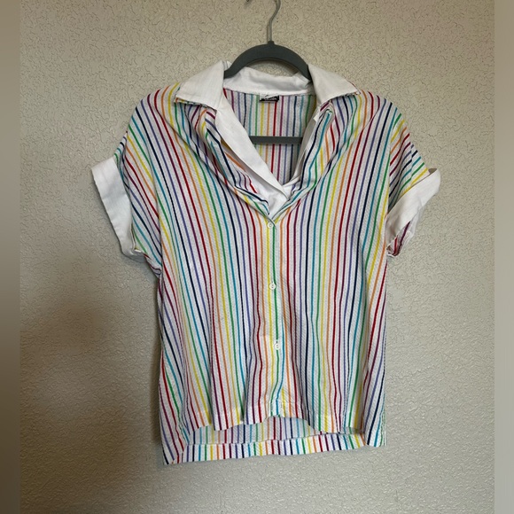 Vintage striped rainbow button up blouse size small - Picture 1 of 8